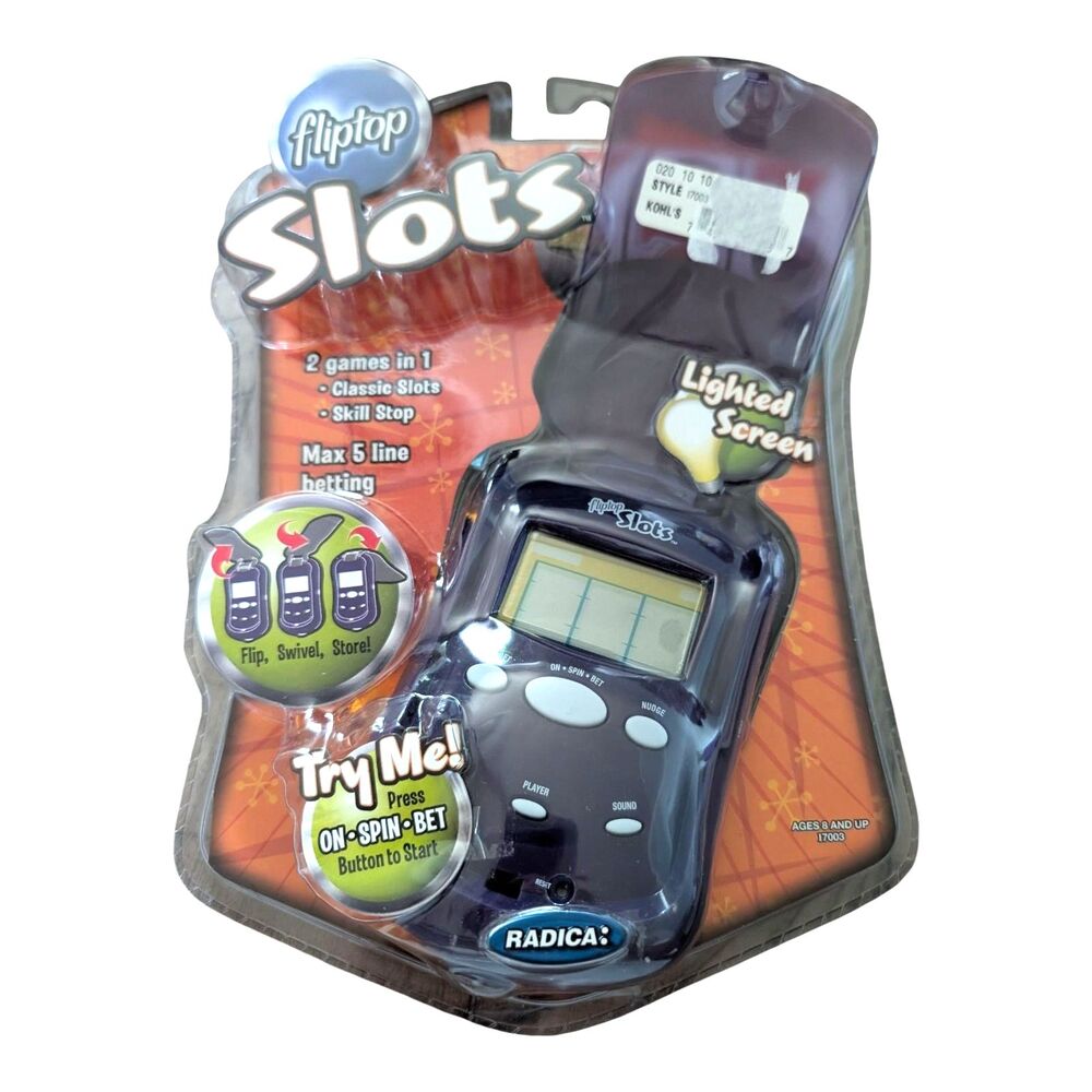 Vintage Radica Lighted Slots Flip Lid Pocket Electronic Handheld Gaming Device